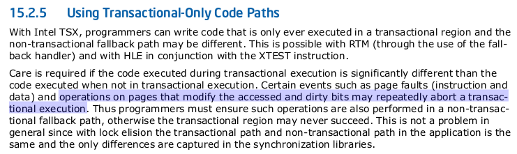 TSX aborts during accessed and dirty bit
updates